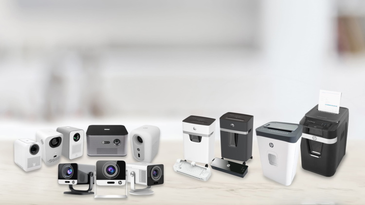 Laminiergeräte, Aktenvernichter und Projektoren der Marke HP/GO Europe