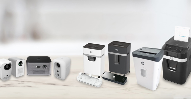 HP laminator,  shredder and projector/GO Europe